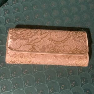 Lace clutch in gold and ivory with rope shoulder strap